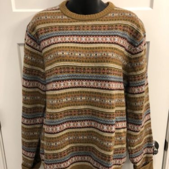 Tommy Hilfiger Tan Multi-Colored Striped Sweater L